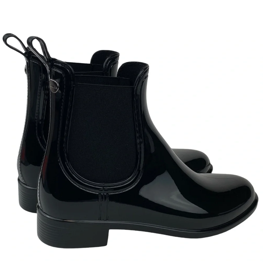 Aldo Chelsea Black Rain Boot Faux Patent Leather Women’s Size 6 US 36 EU